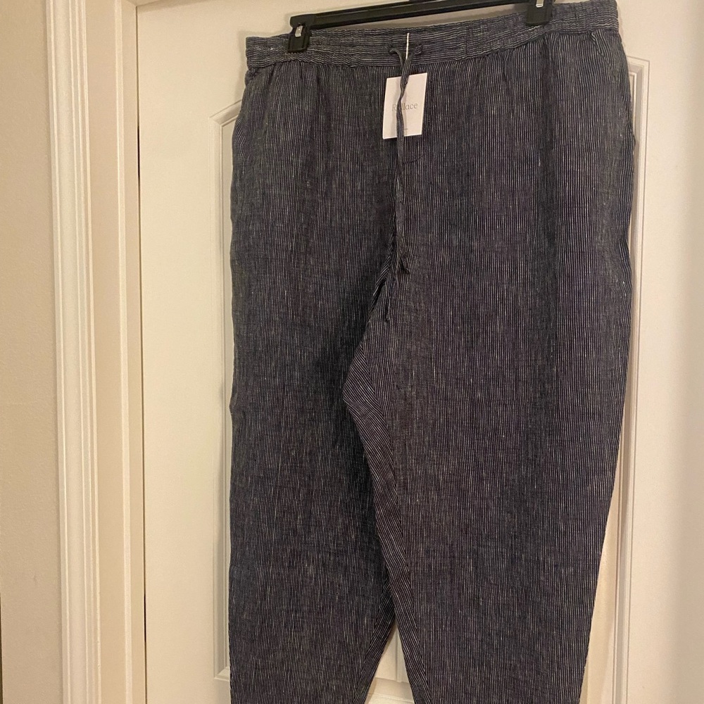 Ryllace Navy Blue & White Linen Pants Women’s Size 18 NWT